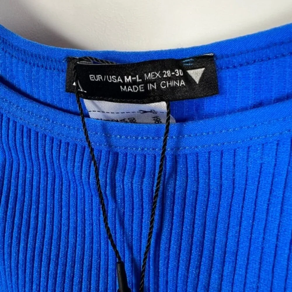 NWT ZARA Ribbed Pull on Stretch Blue Striped Romper Scoop Neck Sleeveless Sz M-L